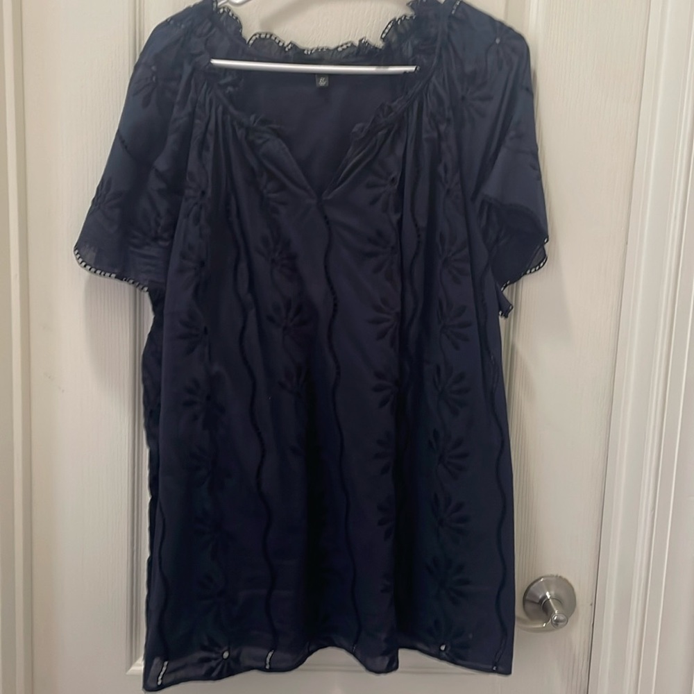 Talbots navy blue eyelet blouse